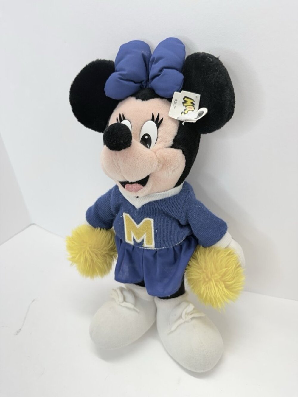 Vintage Minnie Mouse Cheerleader Plush Blue Yellow Walt Disney World Cheer